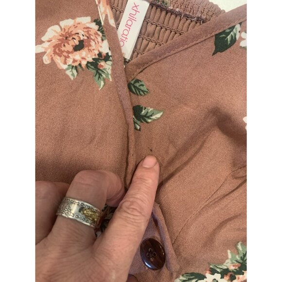 (C-198)Xhilaration Floral Wrap Dress Women’s Medium Pink Button Front Sundress - Picture 8 of 9